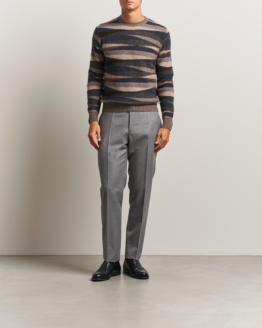 Herren | Pullover | Stenströms | Knitted Yak/Merino Pattern Crew Neck Multi