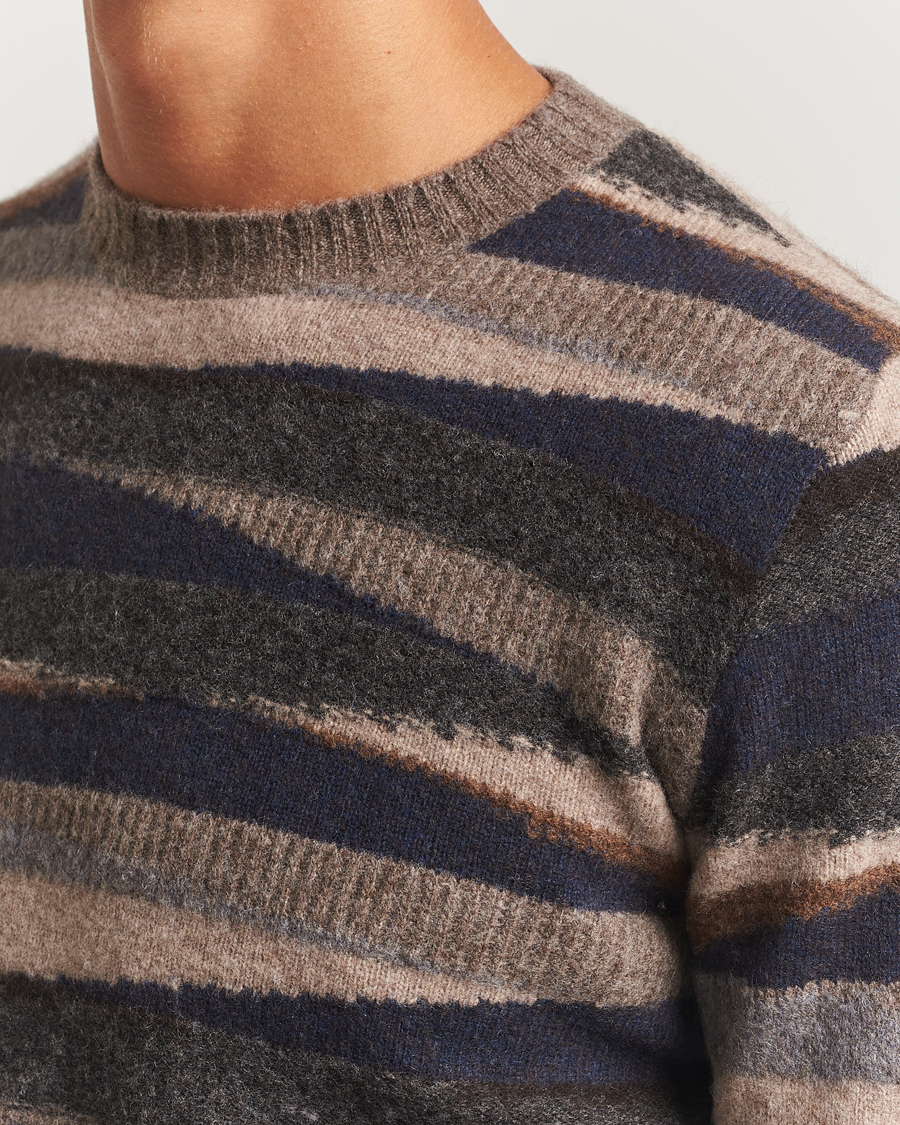 Herren | Pullover | Stenströms | Knitted Yak/Merino Pattern Crew Neck Multi