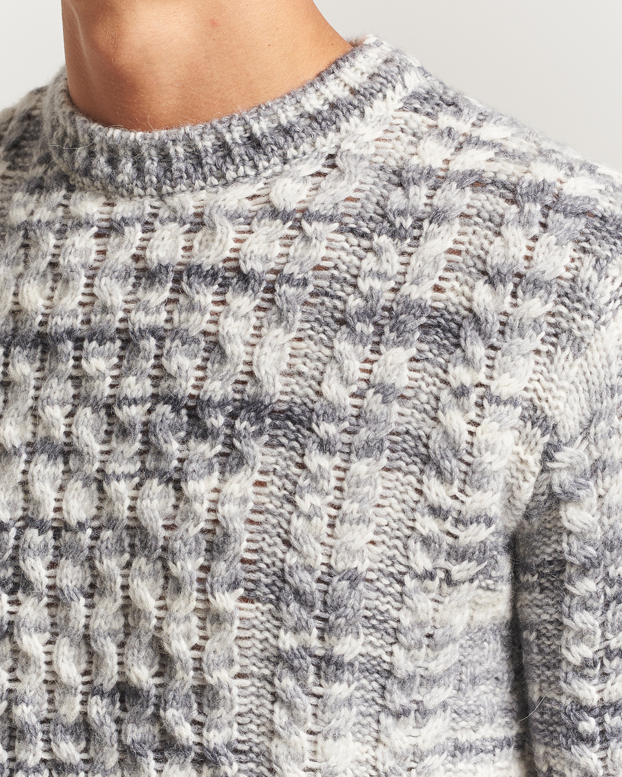 Herren | Pullover | Stenströms | Alpacka Cable Knitted Crew Neck Grey