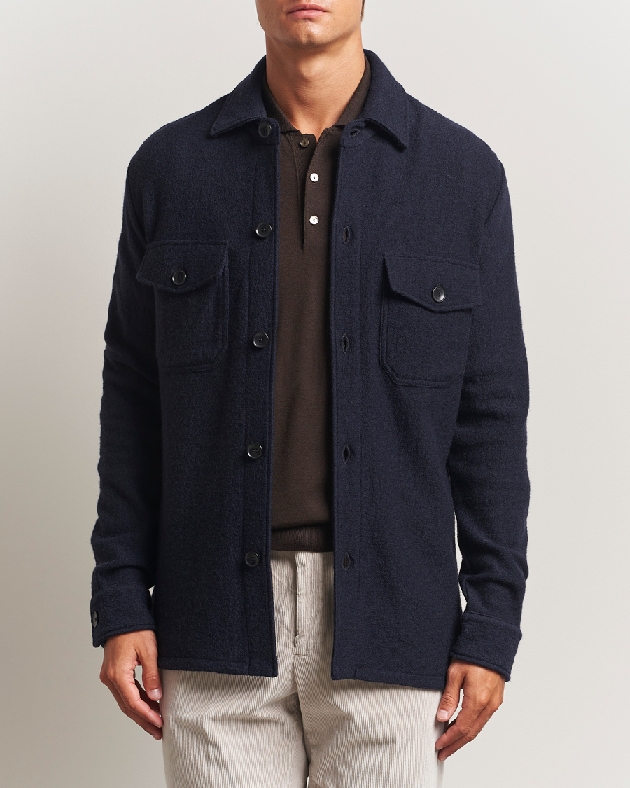 Herren | Hemden | Stenströms | Felted Wool Overshirt Navy