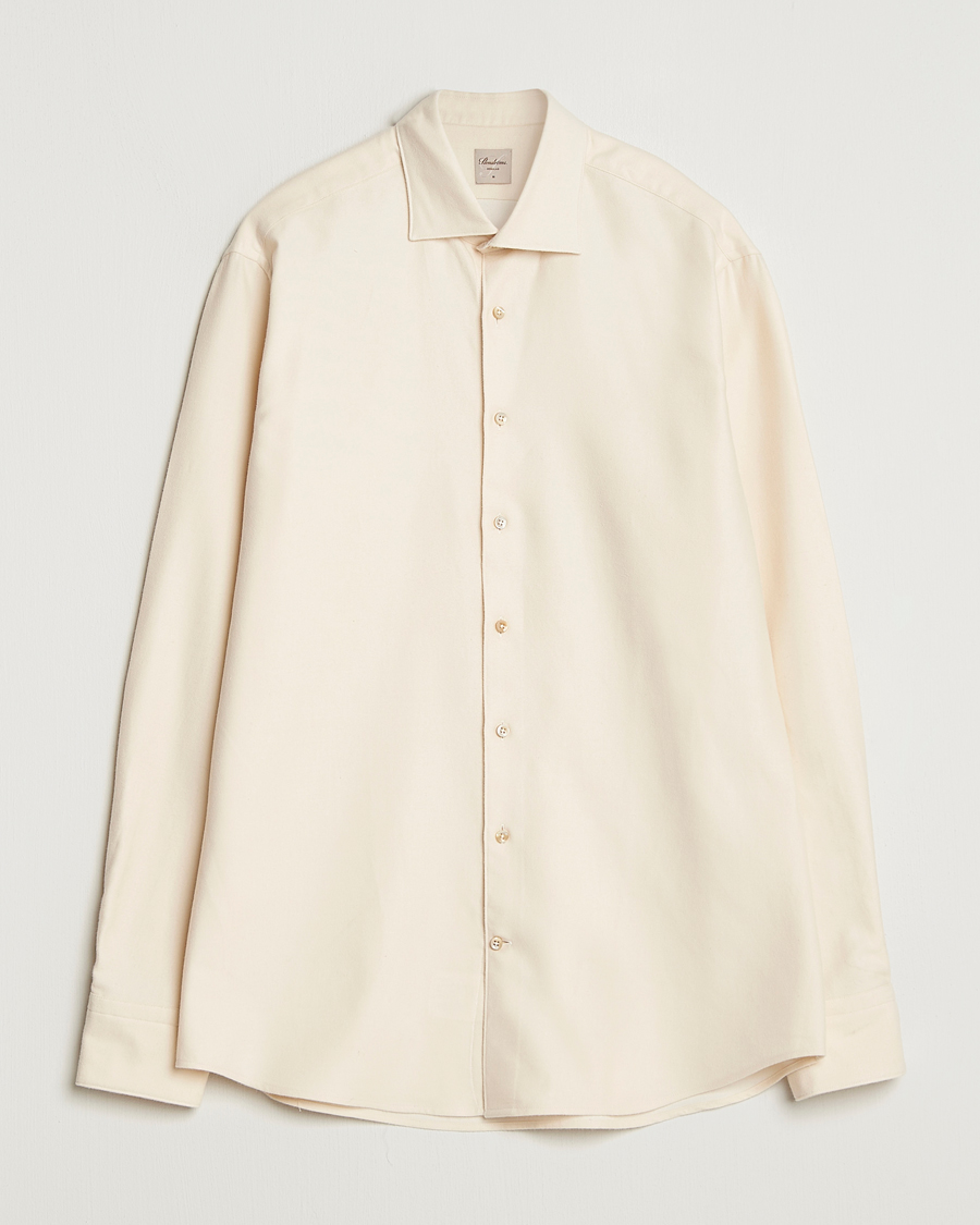 Herren | Hemden | Stenströms | Regular Fit Cut Away Flannel Shirt Light Beige