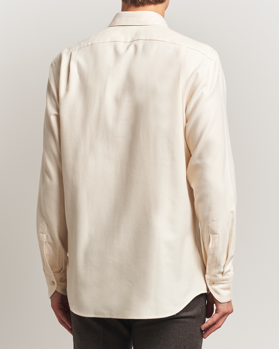 Herren | Hemden | Stenströms | Regular Fit Cut Away Flannel Shirt Light Beige