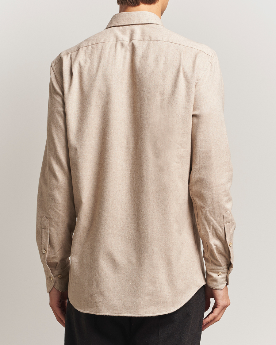 Herren | Hemden | Stenströms | Regular Fit Cut Away Flannel Shirt Beige