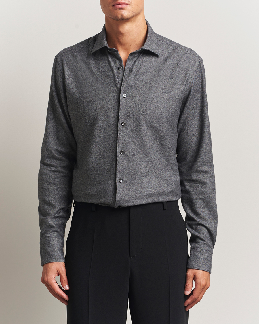 Herren | Hemden | Stenströms | Regular Fit Cut Away Flannel Shirt Grey