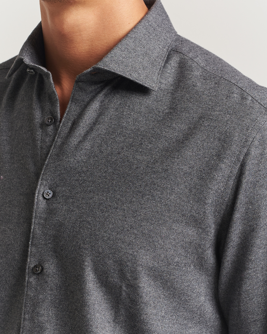 Herren | Hemden | Stenströms | Regular Fit Cut Away Flannel Shirt Grey