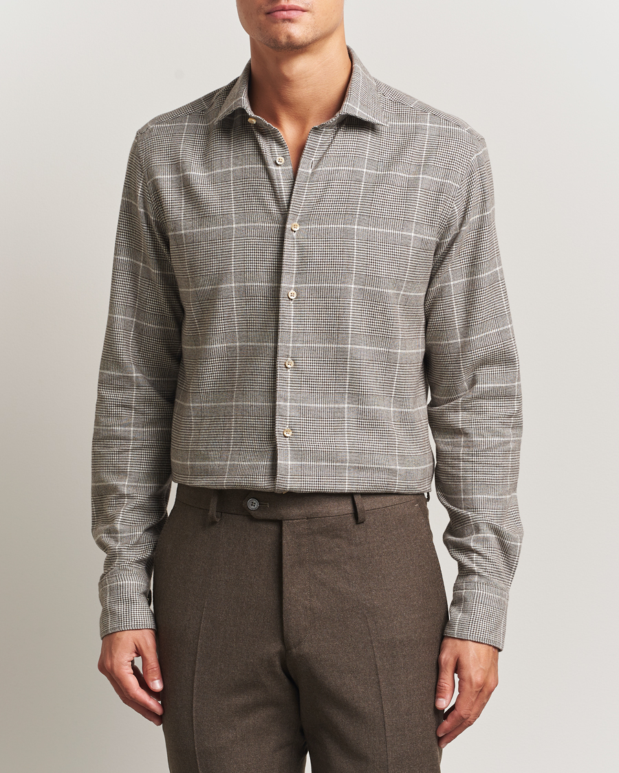 Herren | Hemden | Stenströms | Regular Fit Glencheck Flannel Shirt Brown