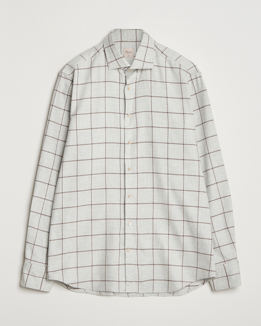 Herren | Hemden | Stenströms | Regular Fit Overcheck Flannel Shirt Light Grey