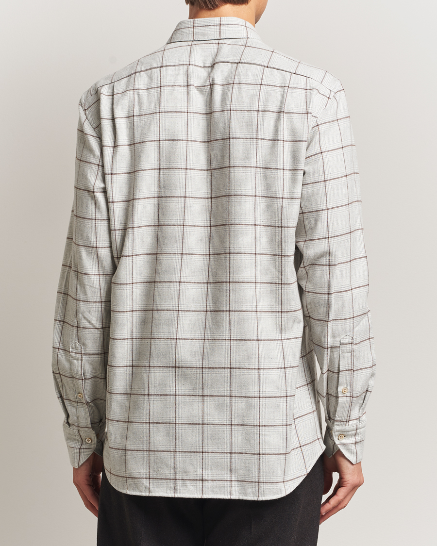 Herren | Hemden | Stenströms | Regular Fit Overcheck Flannel Shirt Light Grey