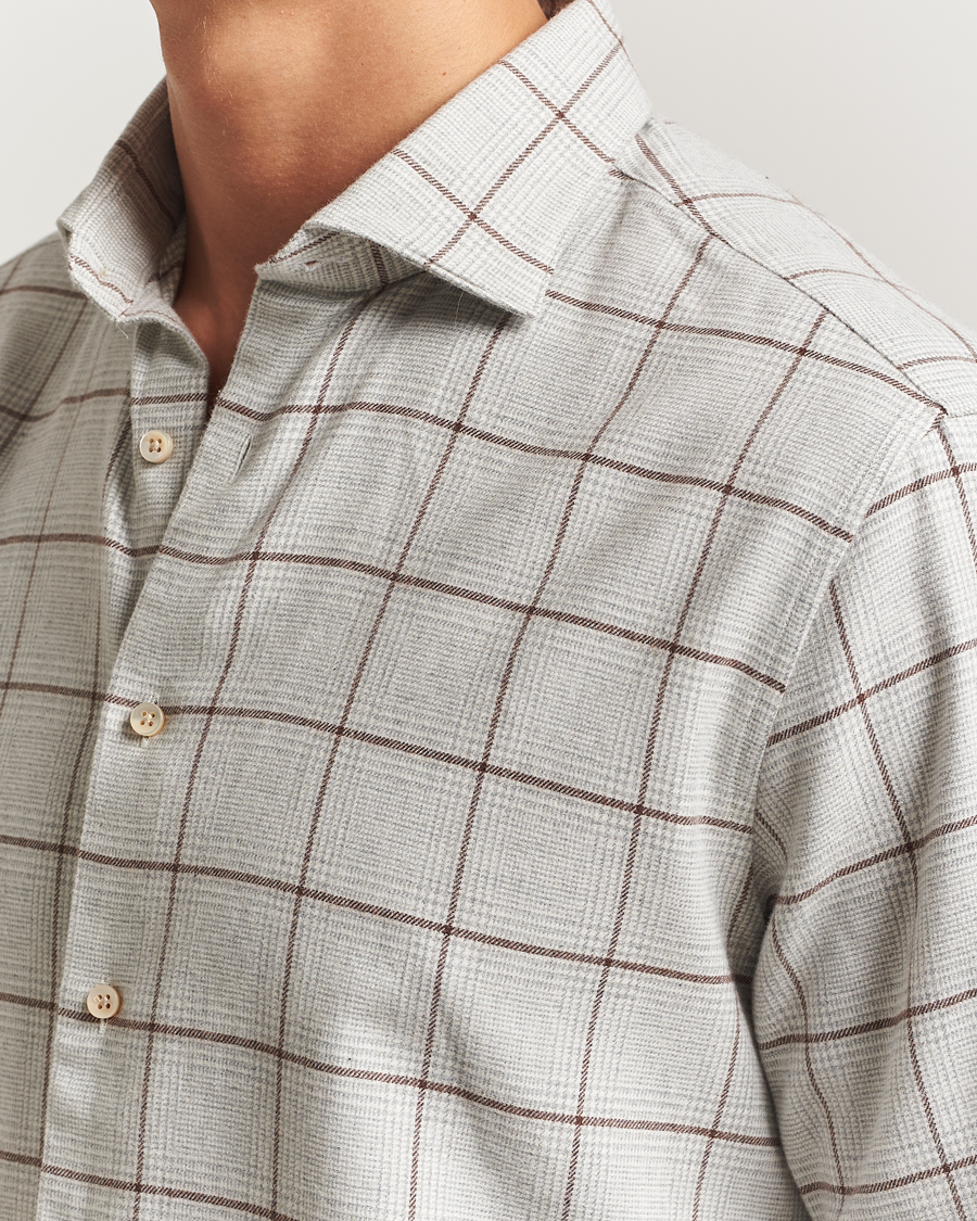 Herren | Hemden | Stenströms | Regular Fit Overcheck Flannel Shirt Light Grey