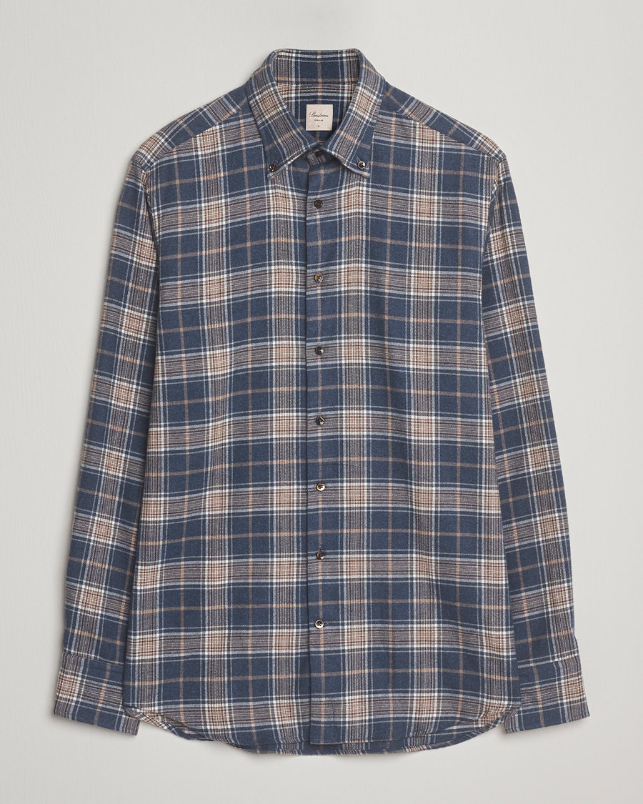 Herren | Hemden | Stenströms | Regular Fit Multi Check Flannel Shirt Blue/Brown