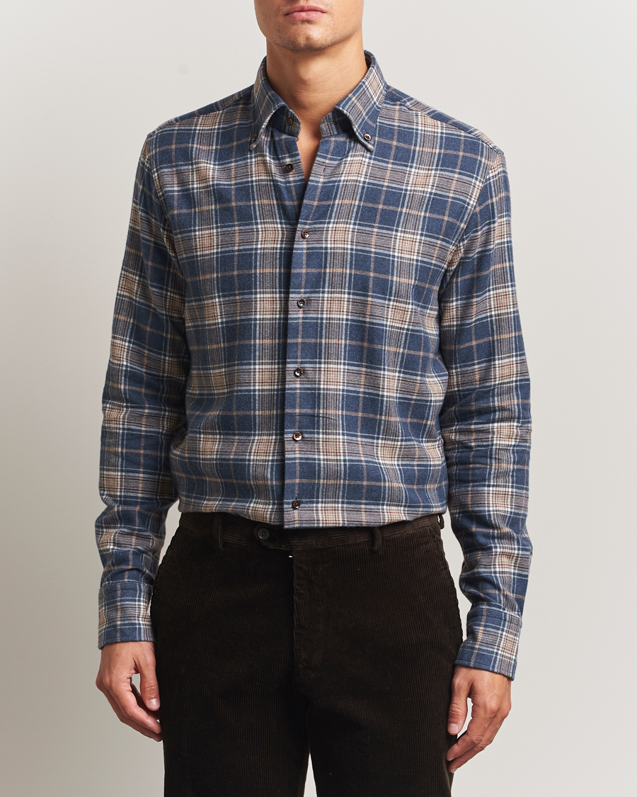 Herren | Hemden | Stenströms | Regular Fit Multi Check Flannel Shirt Blue/Brown