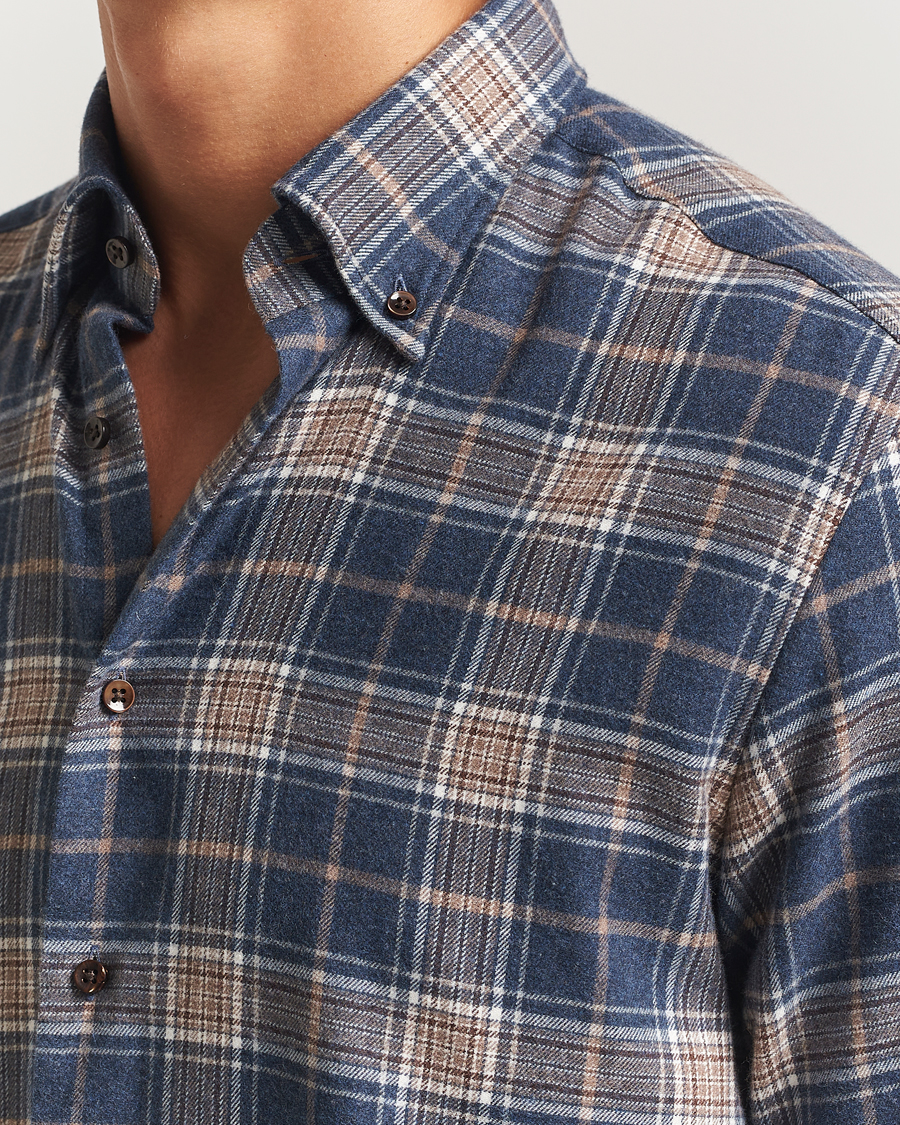 Herren | Hemden | Stenströms | Regular Fit Multi Check Flannel Shirt Blue/Brown