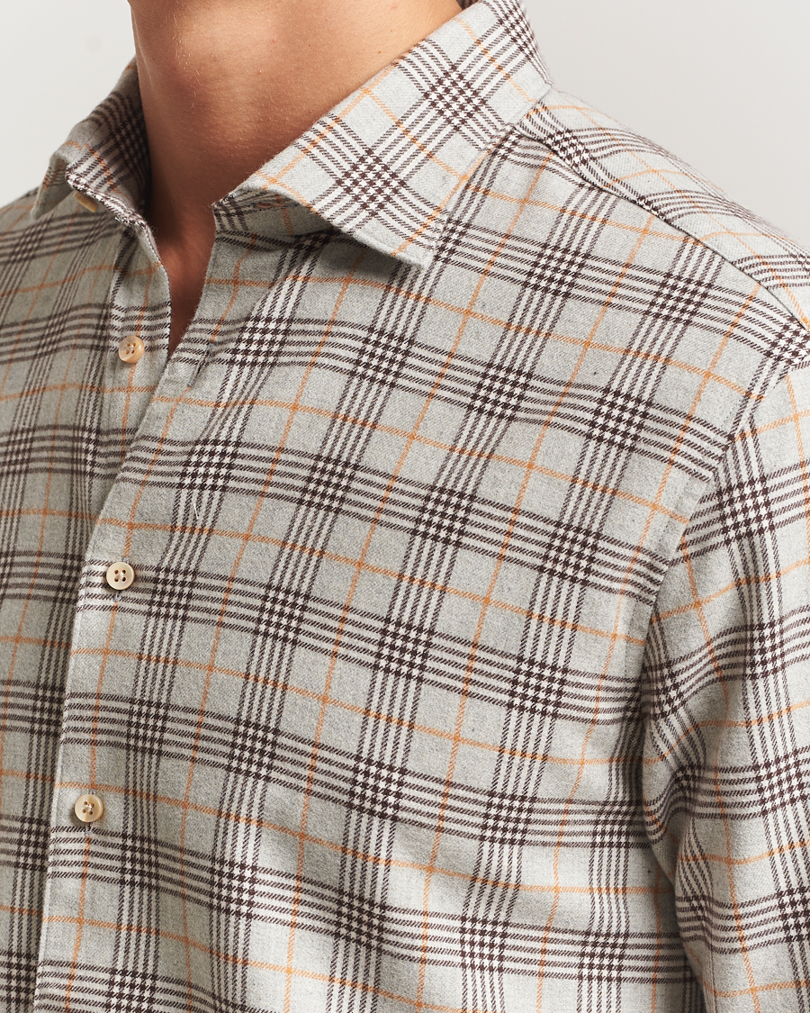 Herren | Hemden | Stenströms | Regular Fit Cut Away Check Flannel Shirt Beige