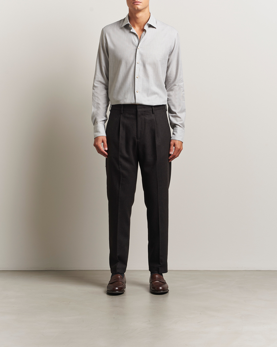 Herren | Hemden | Stenströms | Regular Fit Brushed Mini Herringbone Shirt Grey