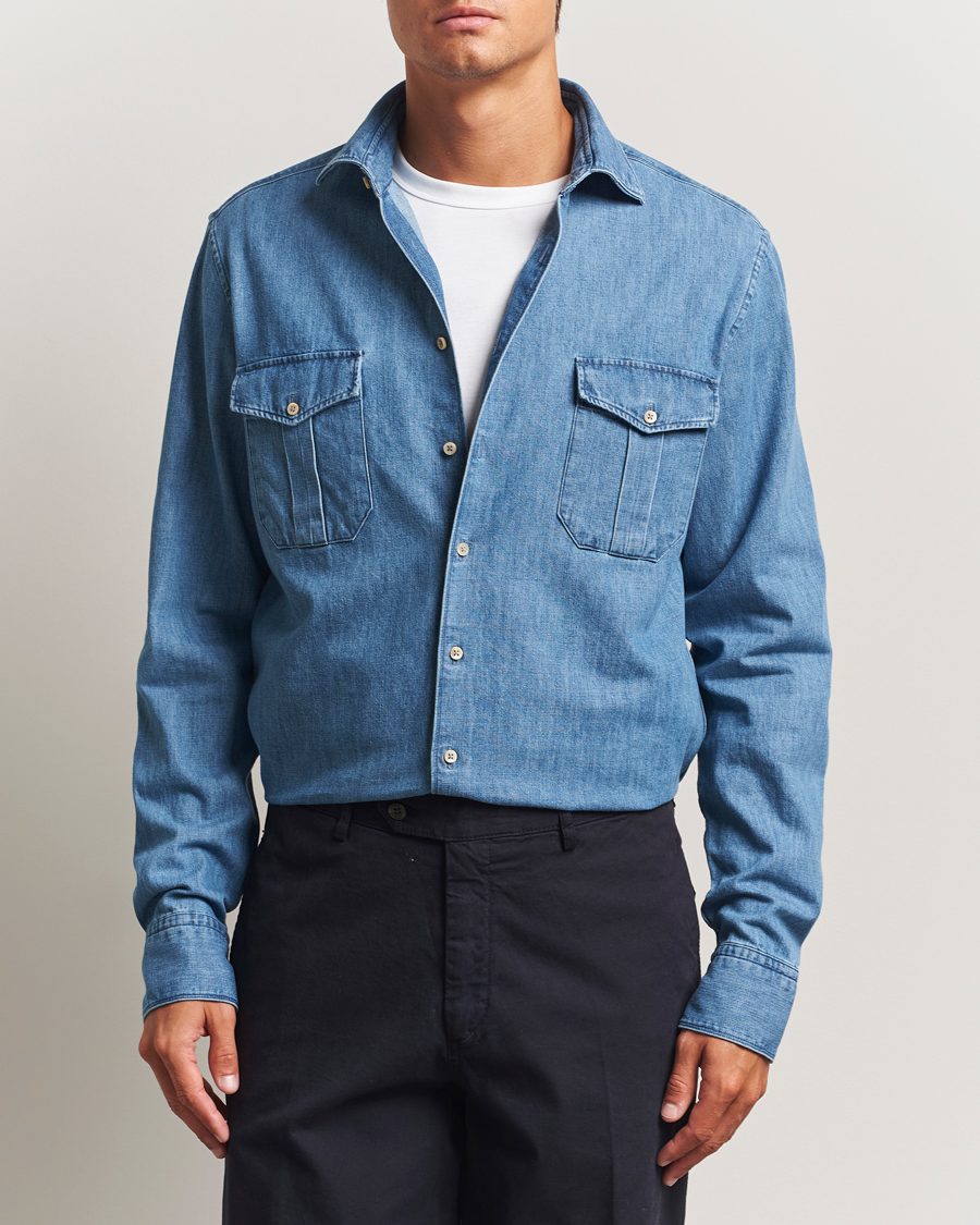 Herren | Hemden | Stenströms | Regular Fit Pocket Denim Shirt Blue