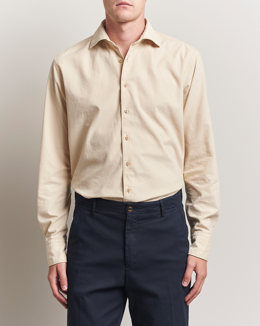 Herren | Hemden | Stenströms | Regular Fit Cut Away Cord Shirt Beige