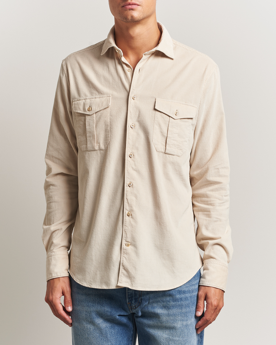 Herren | Hemden | Stenströms | Regular Fit Cord Pocket Shirt Beige