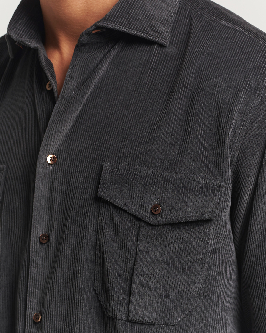 Herren | Hemden | Stenströms | Regular Fit Cord Pocket Shirt Dark Green