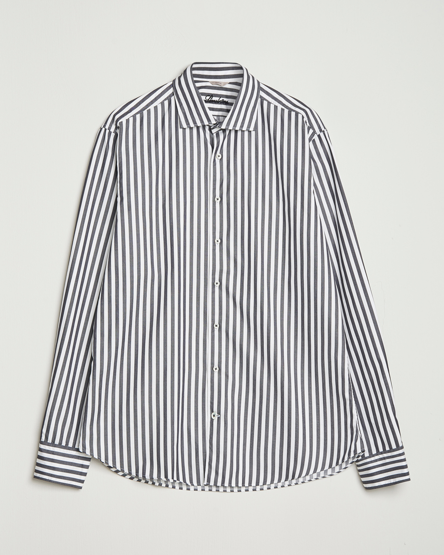 Herren | Hemden | Stenströms | Regular Fit Washed Large Stripe Shirt White/Black
