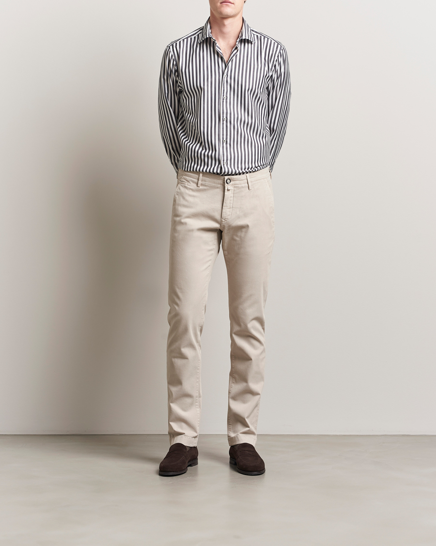 Herren | Hemden | Stenströms | Regular Fit Washed Large Stripe Shirt White/Black