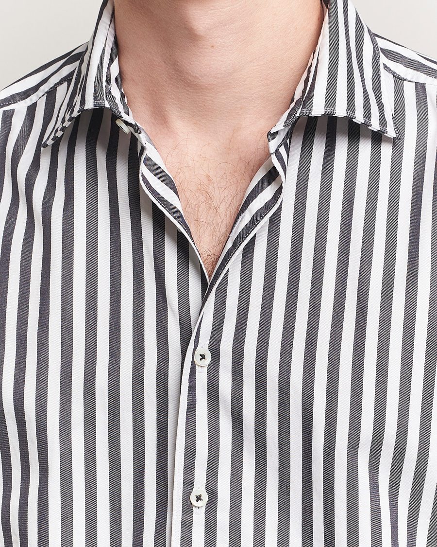 Herren | Hemden | Stenströms | Regular Fit Washed Large Stripe Shirt White/Black