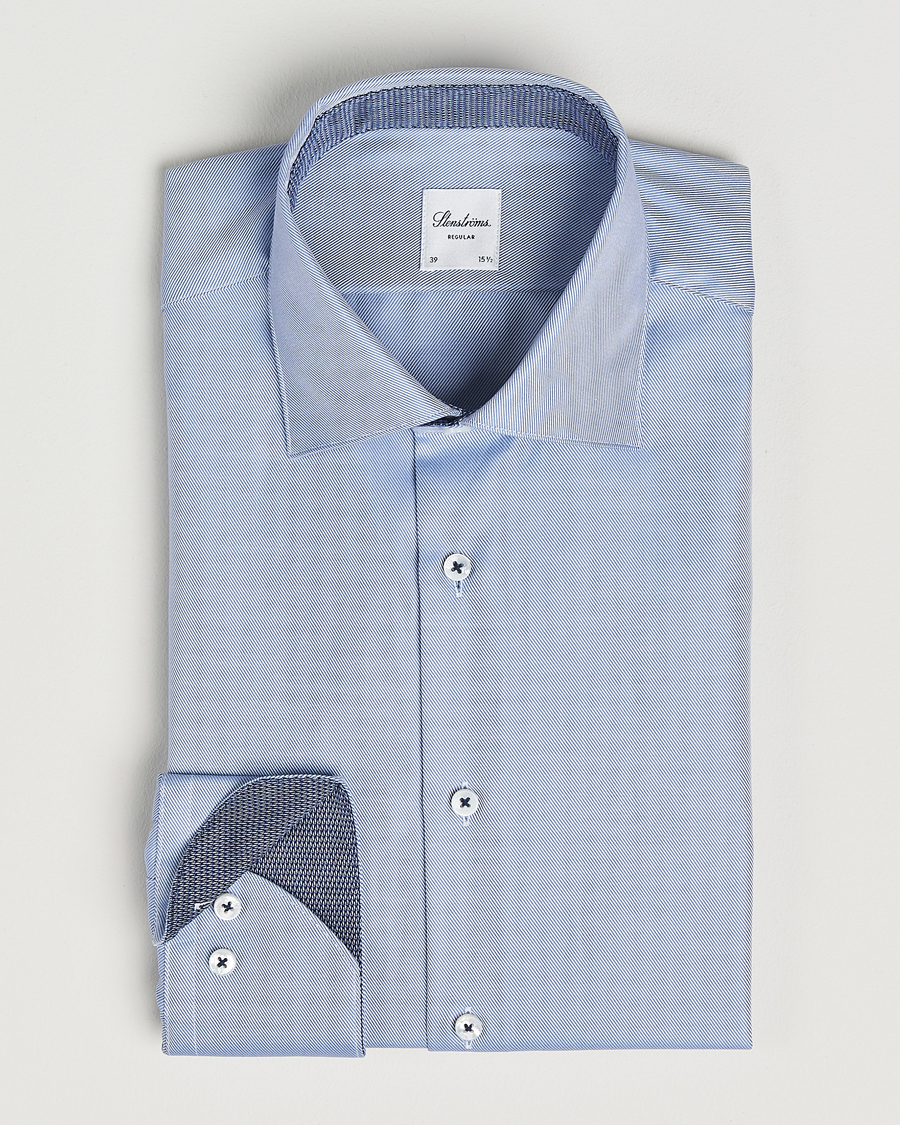 Herren | Hemden | Stenströms | Regular Fit Superior Twill Contrast Shirt Blue