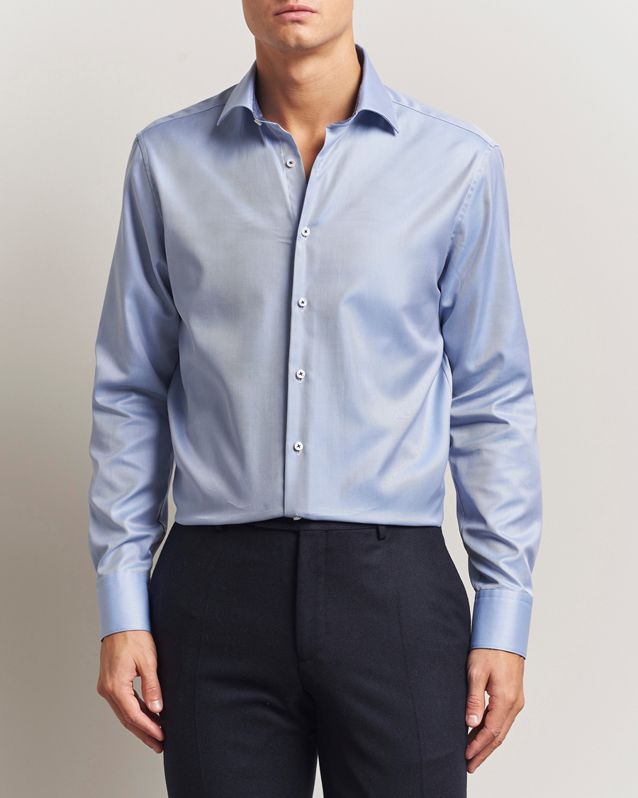 Herren | Hemden | Stenströms | Regular Fit Superior Twill Contrast Shirt Blue