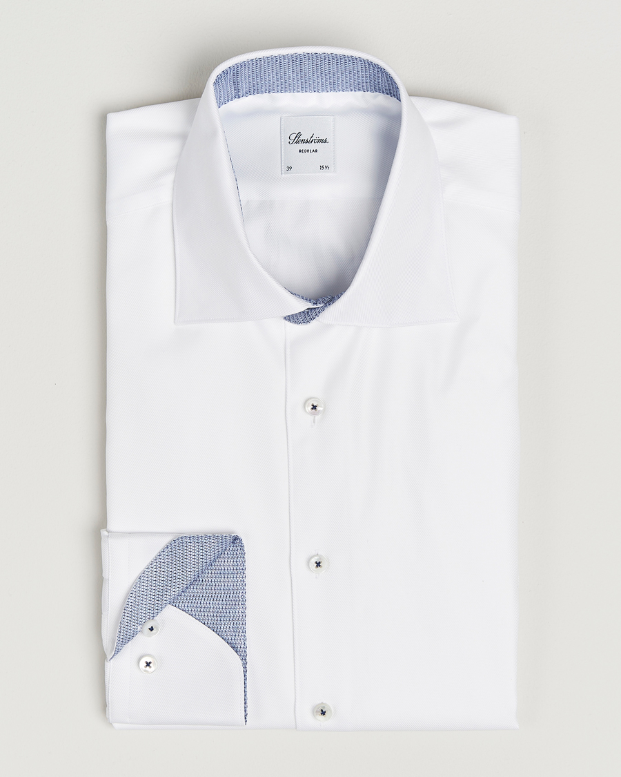Herren | Hemden | Stenströms | Regular Fit Superior Twill Contrast Shirt White