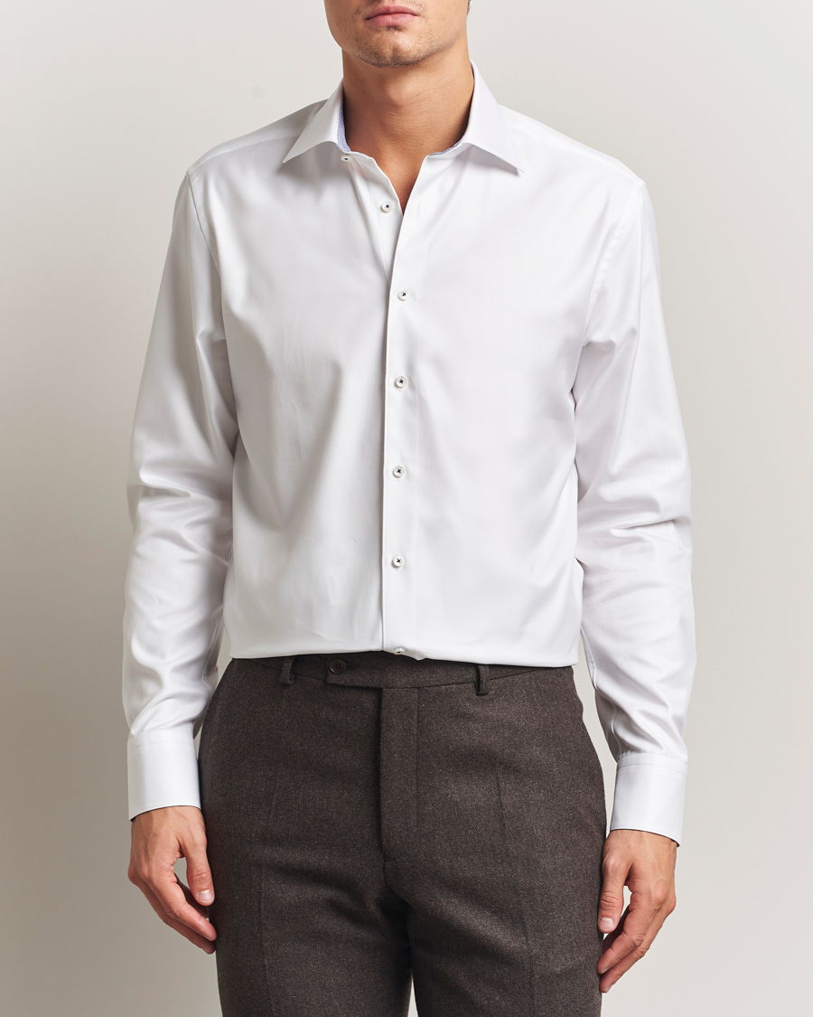 Herren | Hemden | Stenströms | Regular Fit Superior Twill Contrast Shirt White