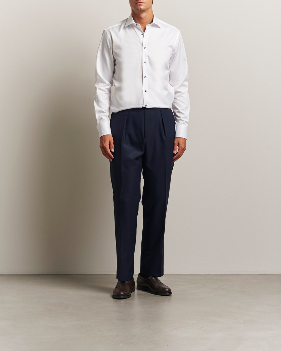 Herren | Hemden | Stenströms | Regular Fit Cotton Twill Contrast Shirt White