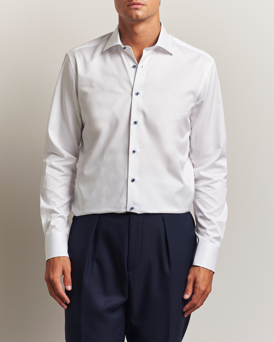 Herren | Hemden | Stenströms | Regular Fit Cotton Twill Contrast Shirt White