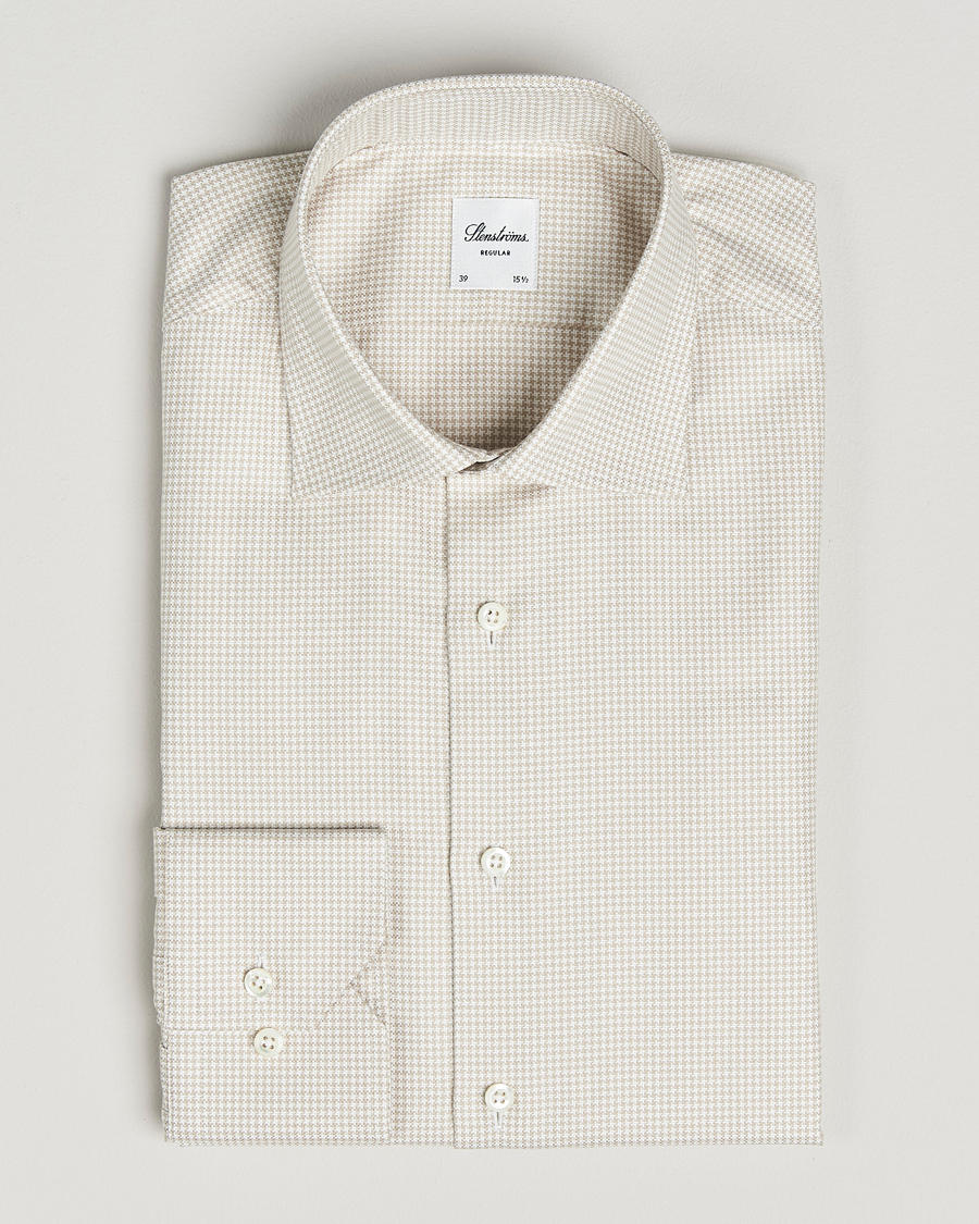 Herren | Hemden | Stenströms | Regular Fit Houndstooth Cut Away Shirt Beige