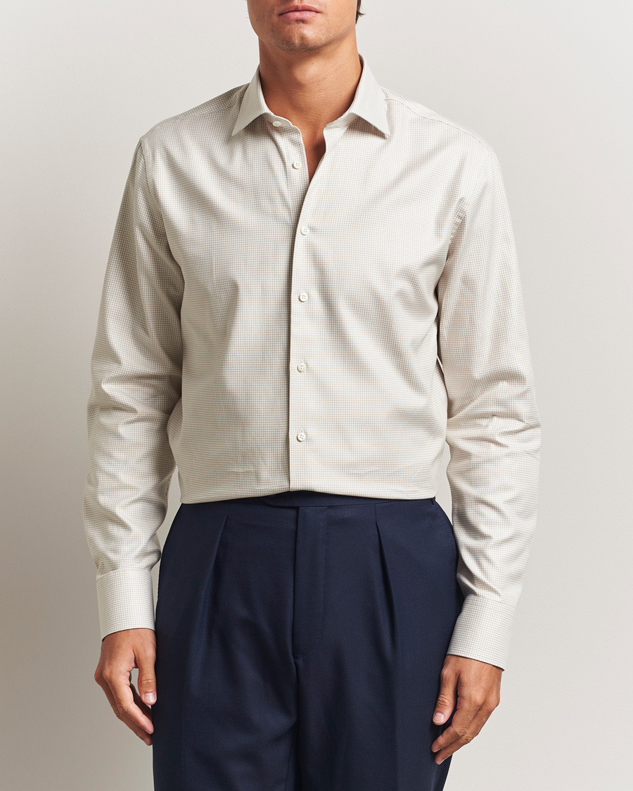 Herren | Hemden | Stenströms | Regular Fit Houndstooth Cut Away Shirt Beige