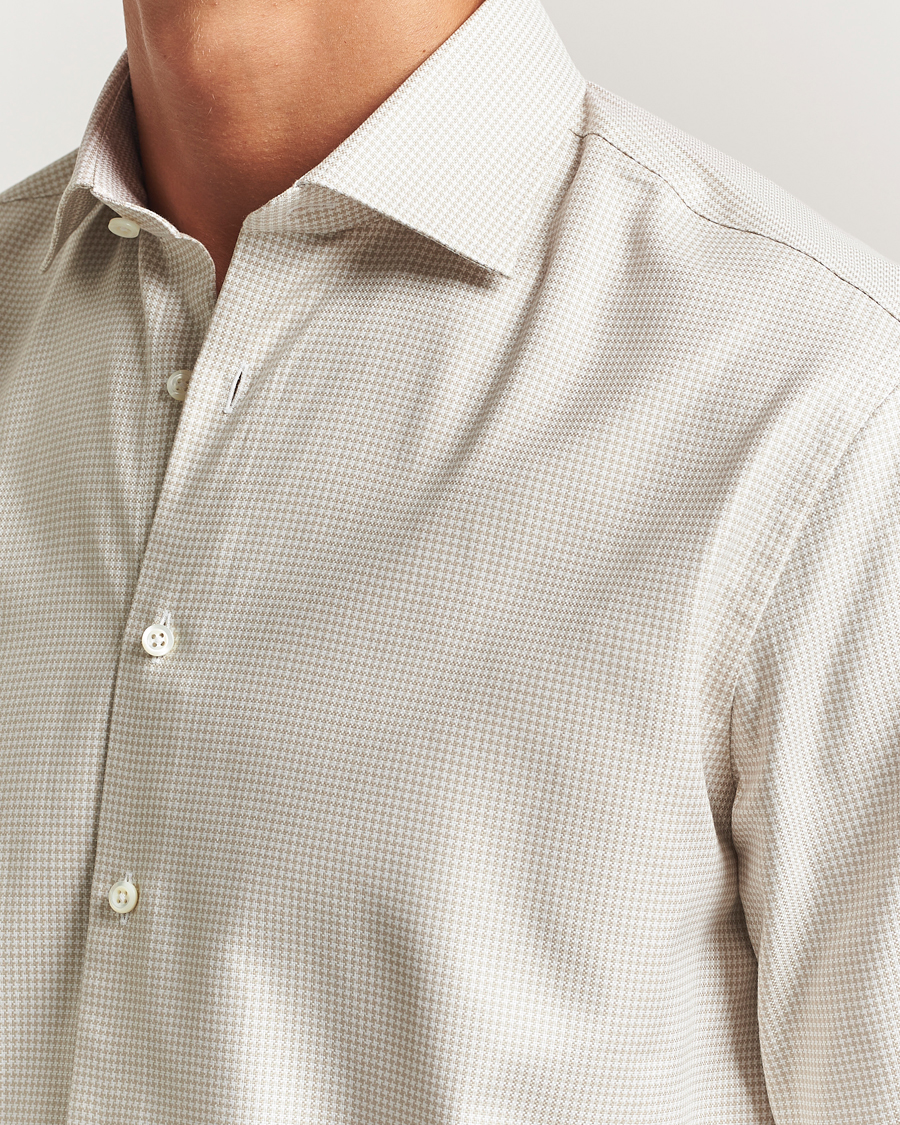 Herren | Hemden | Stenströms | Regular Fit Houndstooth Cut Away Shirt Beige
