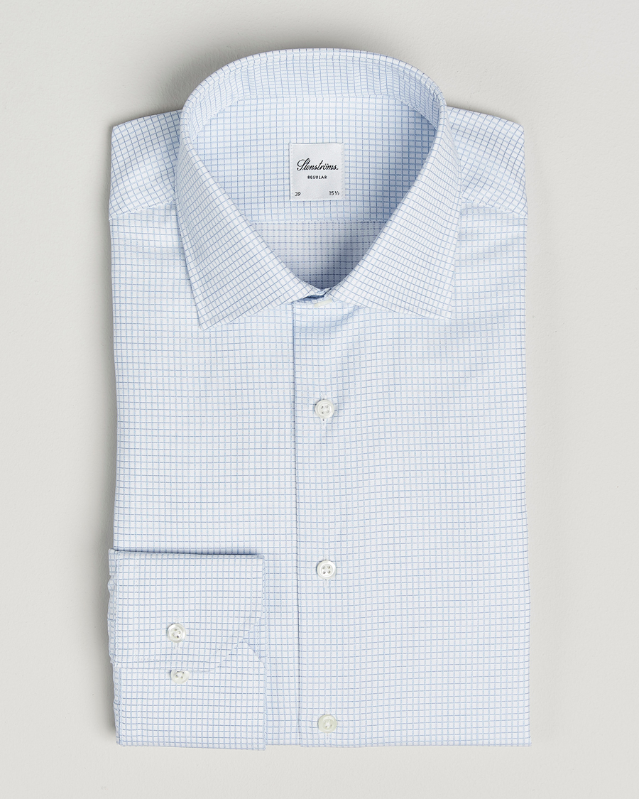 Herren | Hemden | Stenströms | Regular Fit Small Check Cut Away Shirt White