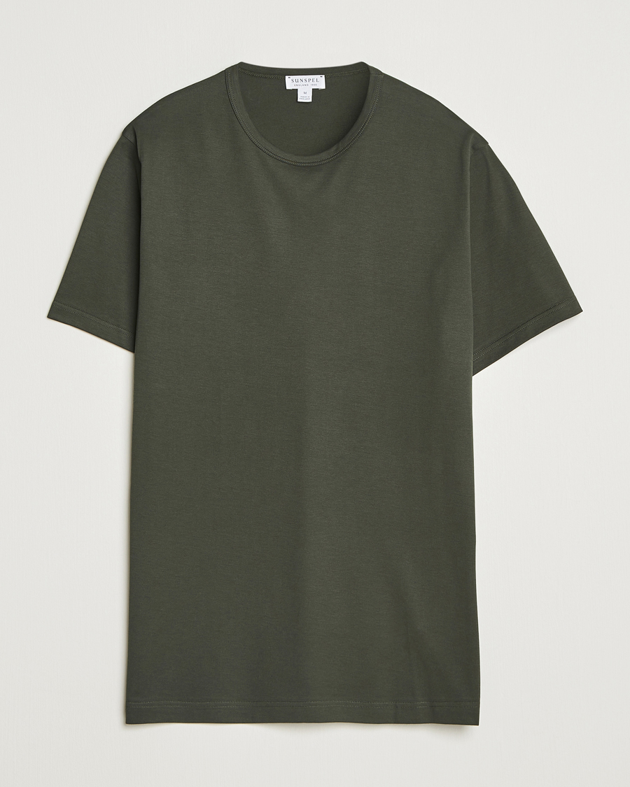 Herren | T-Shirts | Sunspel | Crew Neck Q82 Cotton T-Shirt Dark Green