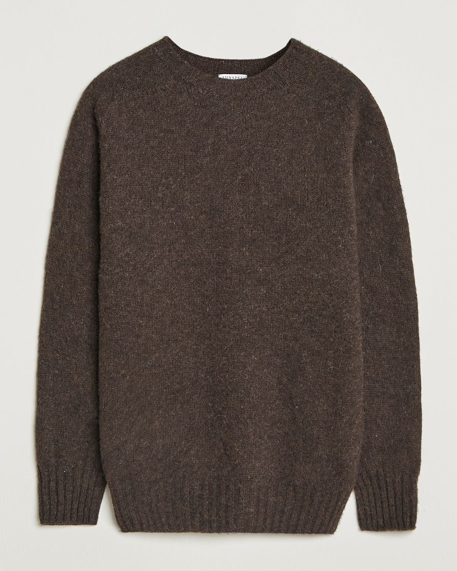 Herren | Pullover | Sunspel | Brushed Shetland Crew Neck Bark