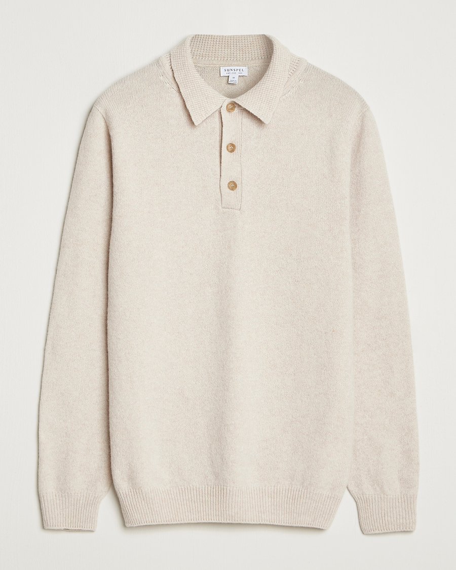 Herren | Pullover | Sunspel | Lambswool Poloshirt Oatmeal Melange