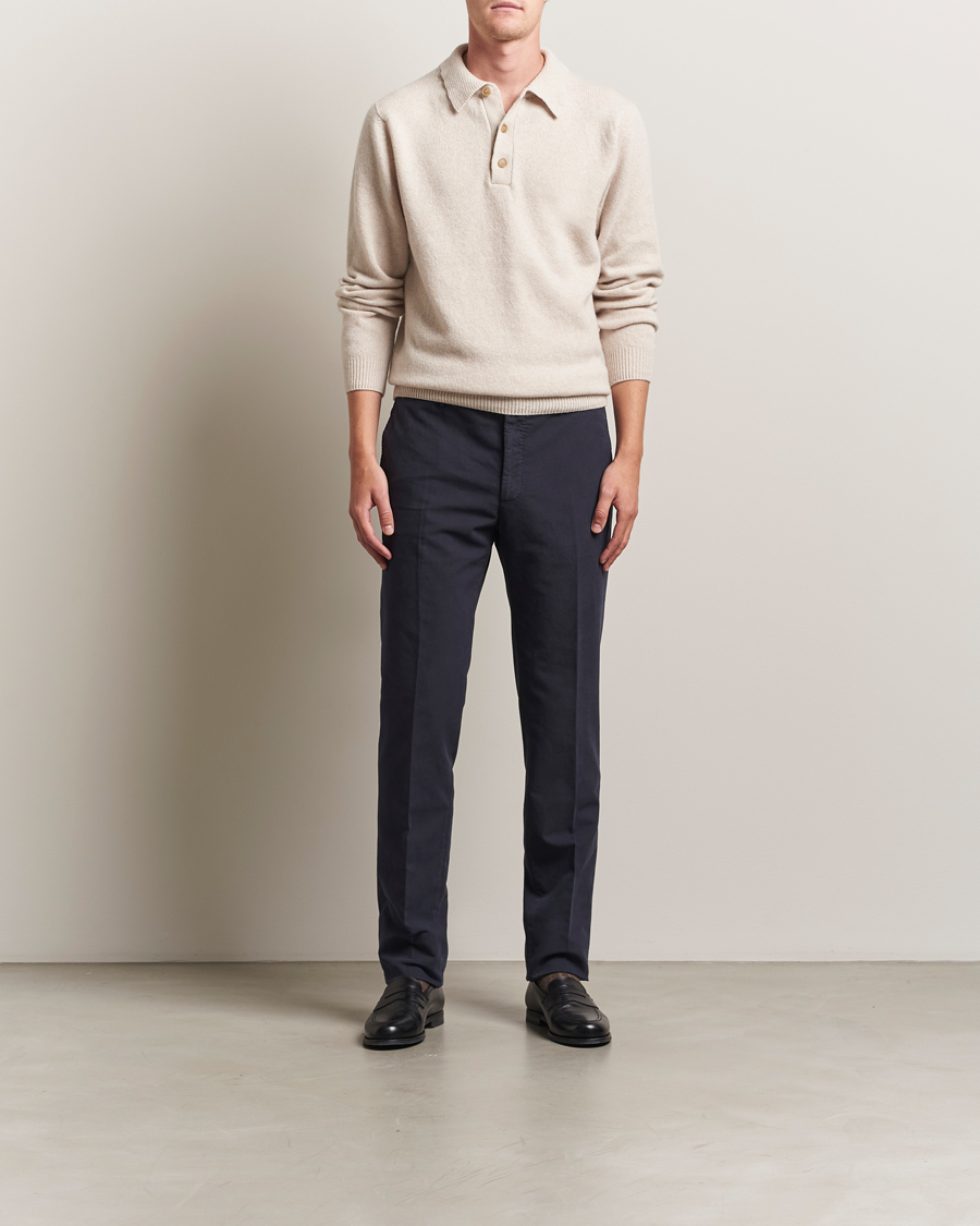 Herren | Pullover | Sunspel | Lambswool Poloshirt Oatmeal Melange