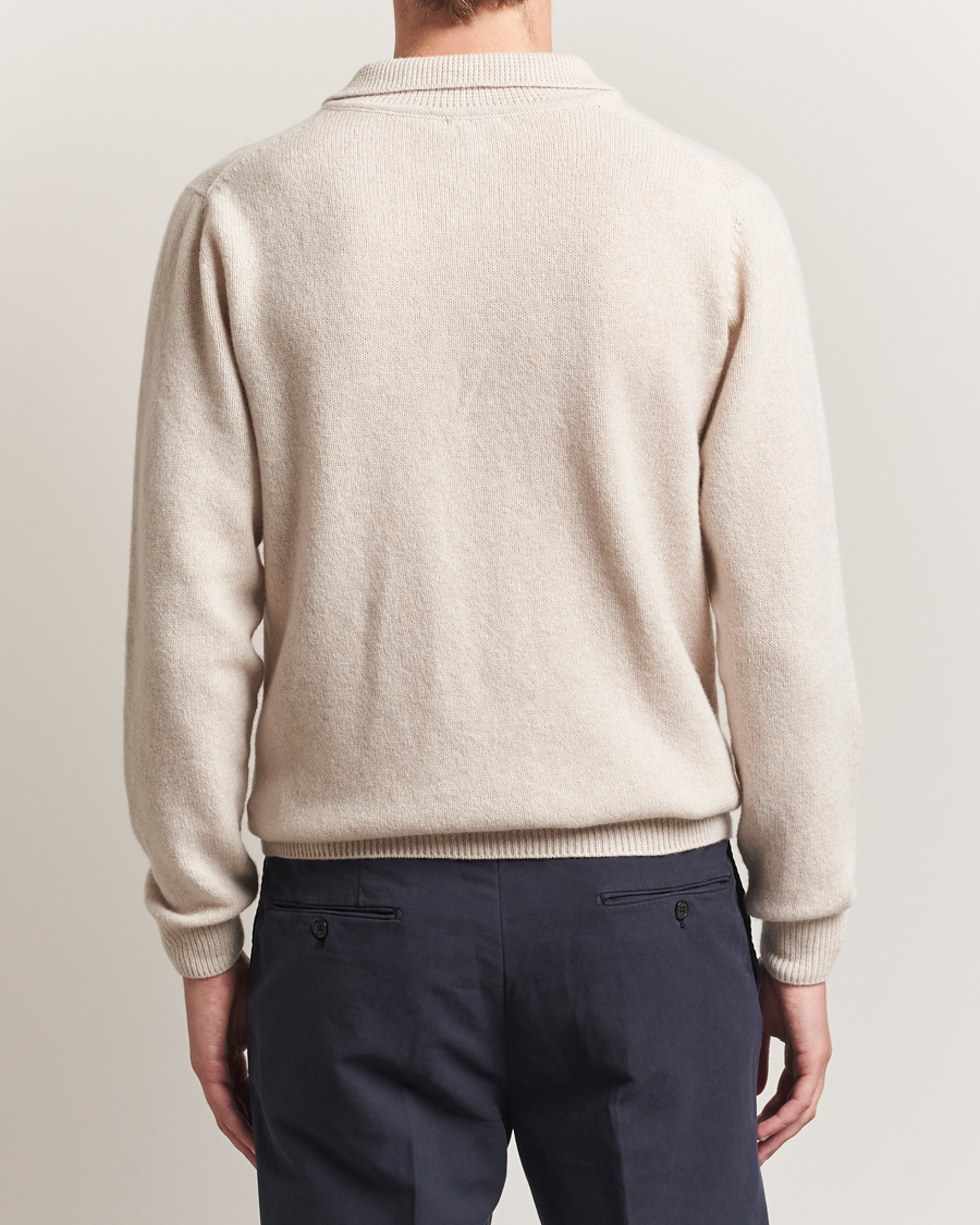 Herren | Pullover | Sunspel | Lambswool Poloshirt Oatmeal Melange
