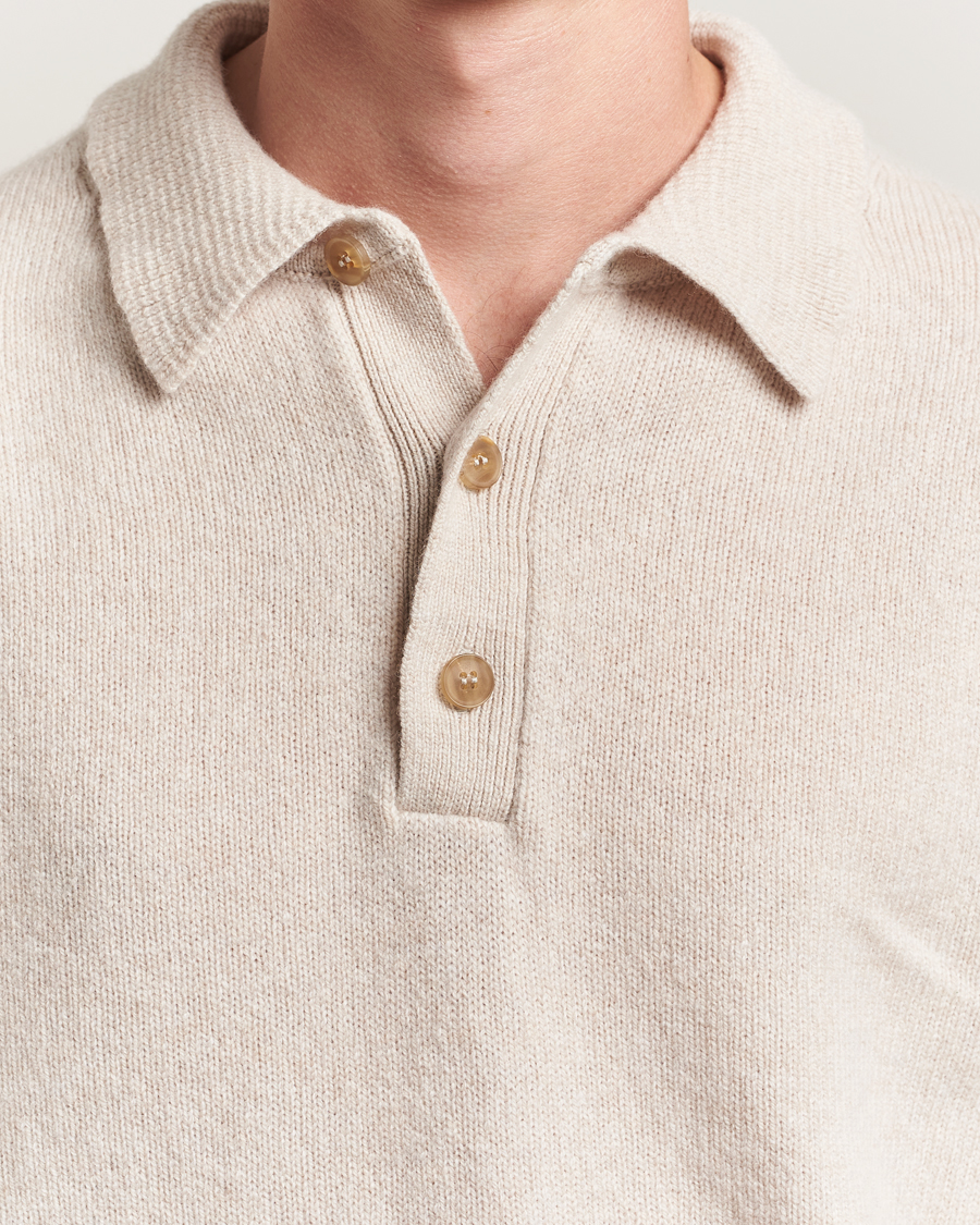 Herren | Pullover | Sunspel | Lambswool Poloshirt Oatmeal Melange
