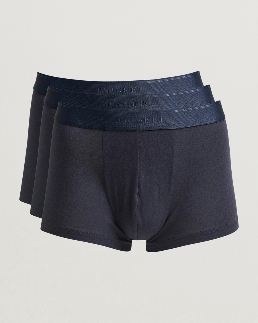Herren | Unterwäsche | Sunspel | 3-Pack Cotton Stretch Trunk Navy