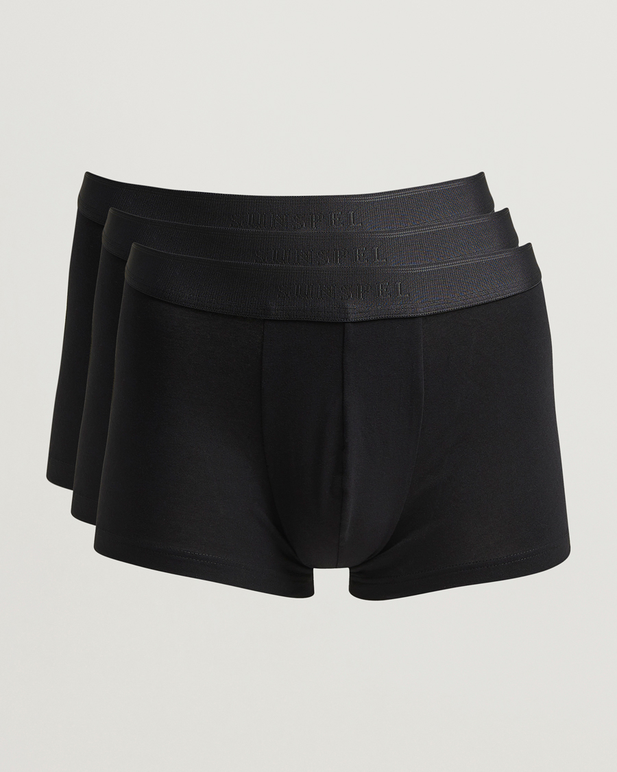 Herren | Unterwäsche | Sunspel | 3-Pack Cotton Stretch Trunk Black