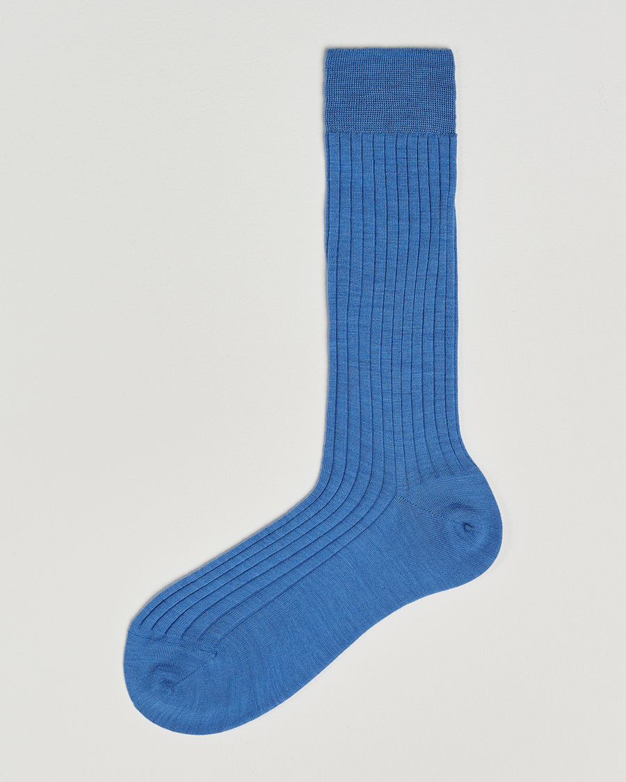 Herren | Unterwäsche | Bresciani | Wool/Nylon Ribbed Short Socks Light Blue