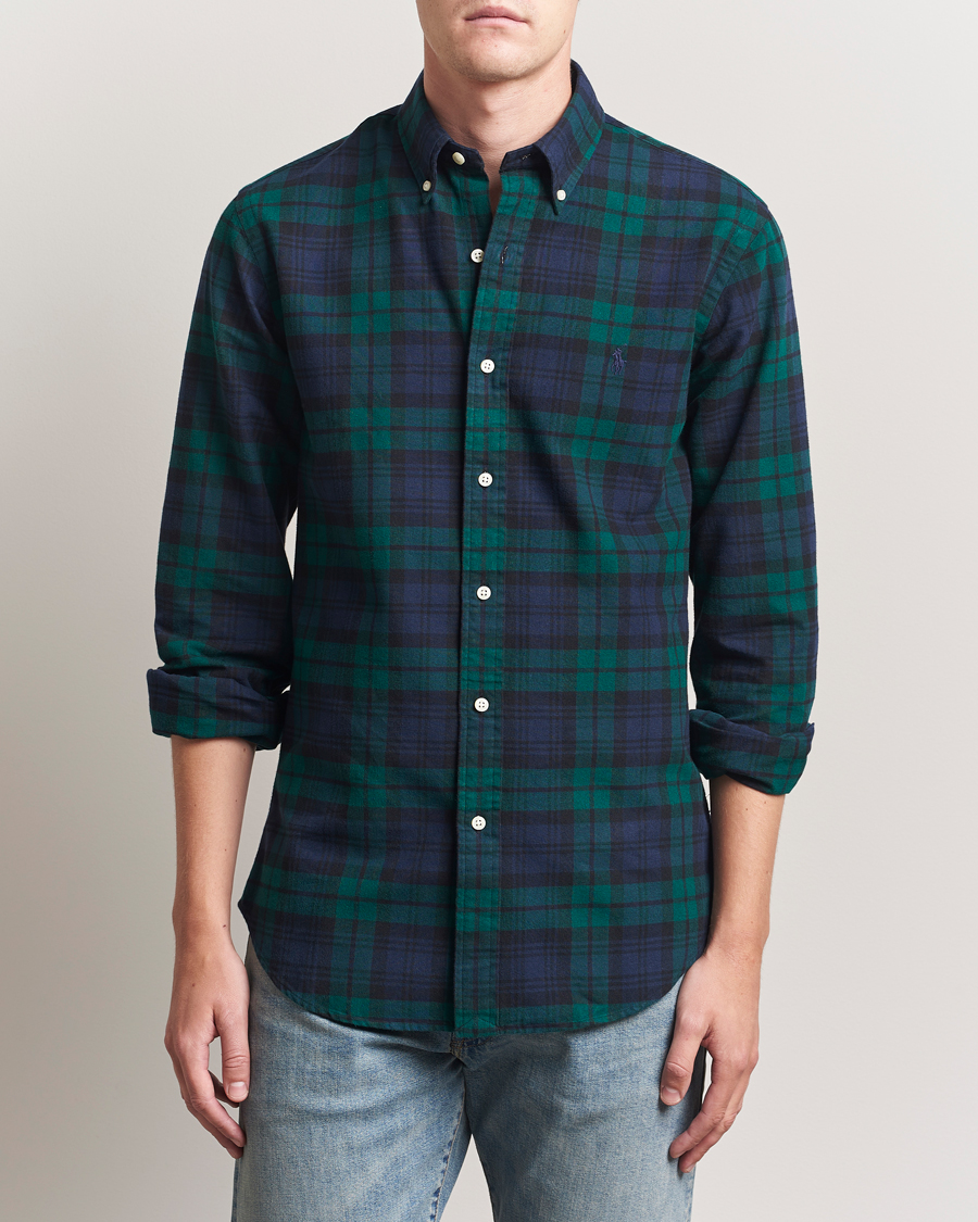 Herren | Hemden | Polo Ralph Lauren | Custom Fit Brushed Flannel Checked Shirt Navy/Green