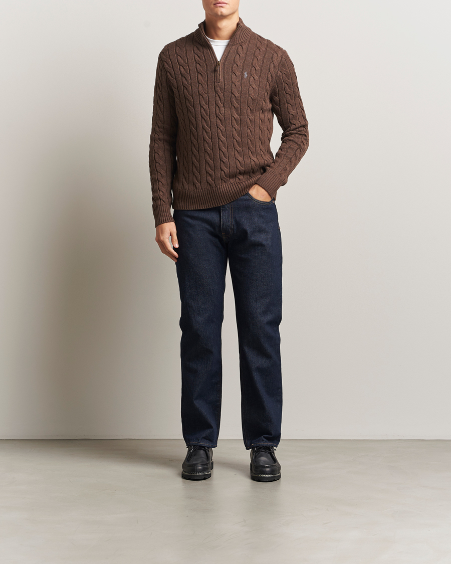 Herren | Pullover | Polo Ralph Lauren | Cotton Cable Half Zip Nutmeg Brown Heather
