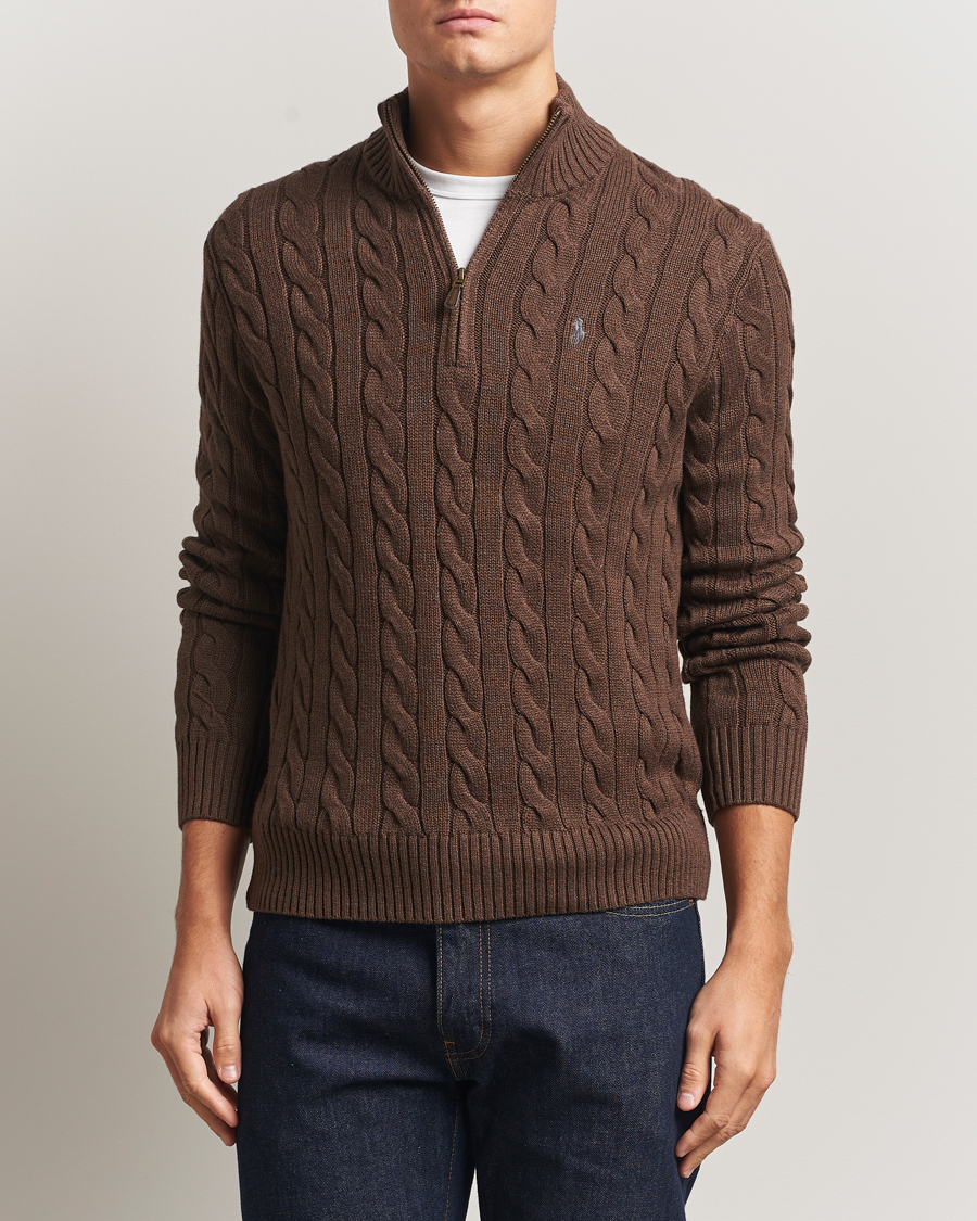 Herren | Pullover | Polo Ralph Lauren | Cotton Cable Half Zip Nutmeg Brown Heather