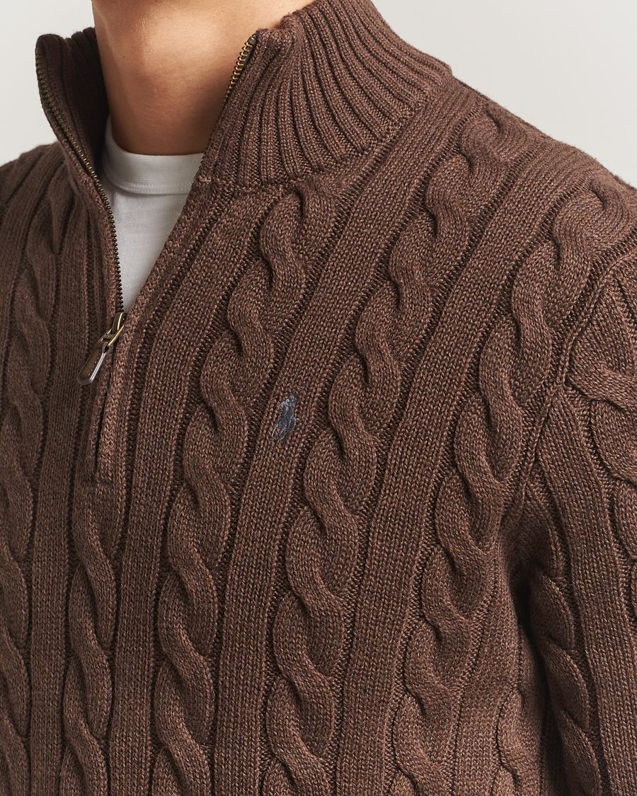 Herren | Pullover | Polo Ralph Lauren | Cotton Cable Half Zip Nutmeg Brown Heather