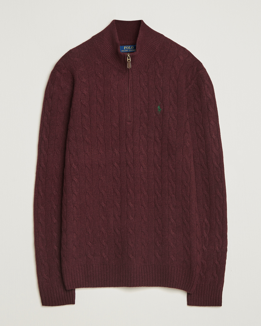 Herren | Pullover | Polo Ralph Lauren | Wool/Cashmere Cable Half Zip Aged Wine Heather