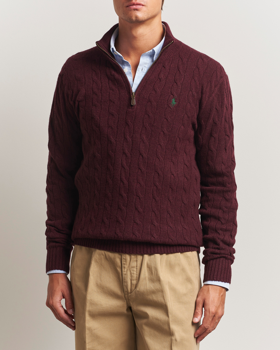 Herren | Pullover | Polo Ralph Lauren | Wool/Cashmere Cable Half Zip Aged Wine Heather